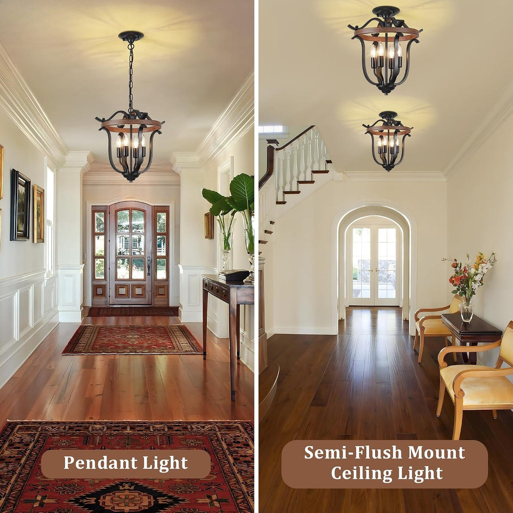 4‑Light Black Cage Farmhouse Chandelier