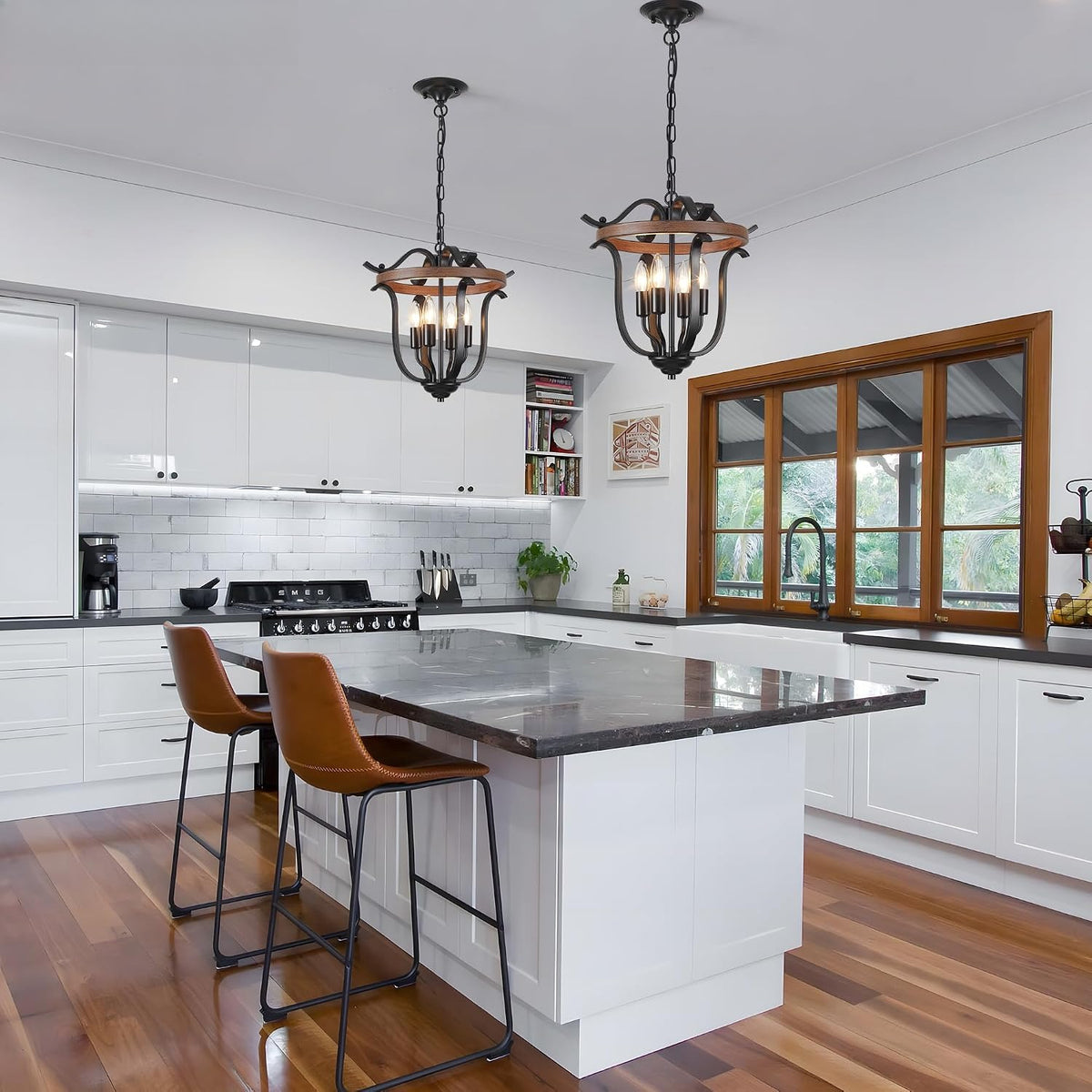 4‑Light Black Cage Farmhouse Chandelier