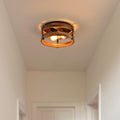 2‑Light Wood‑Black Flush Mount Ceiling Light