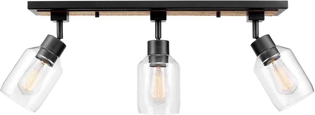 3‑Light Dimmable Wood‑Black Track Light