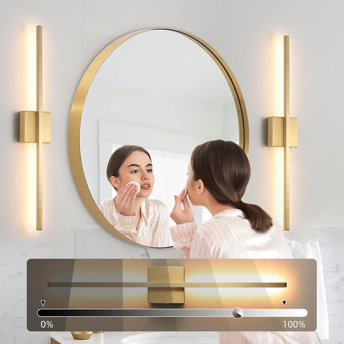 2‑Pack Dimmable Gold LED Wall Sconces