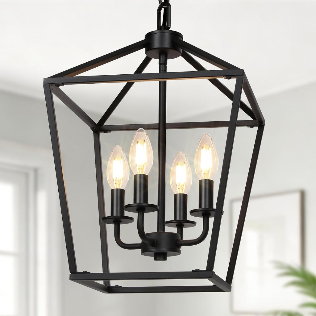 4‑Light Black Cage Industrial Chandelier