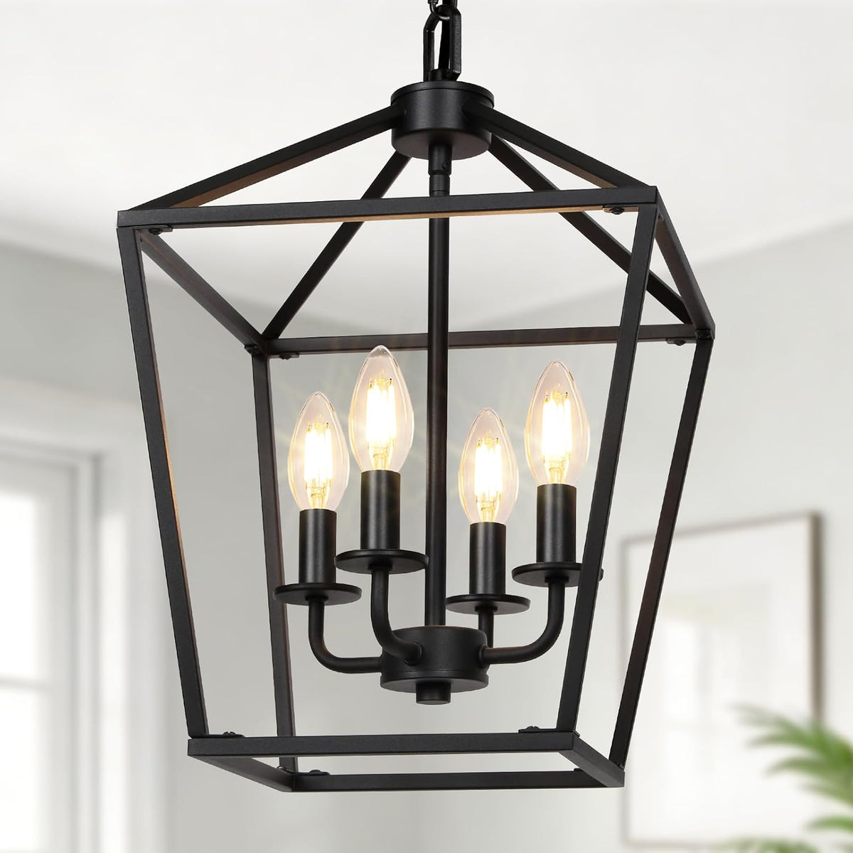 4‑Light Black Cage Industrial Chandelier