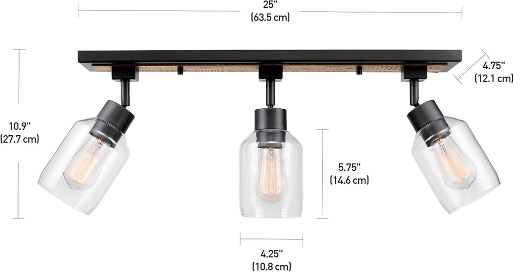 3‑Light Dimmable Wood‑Black Track Light