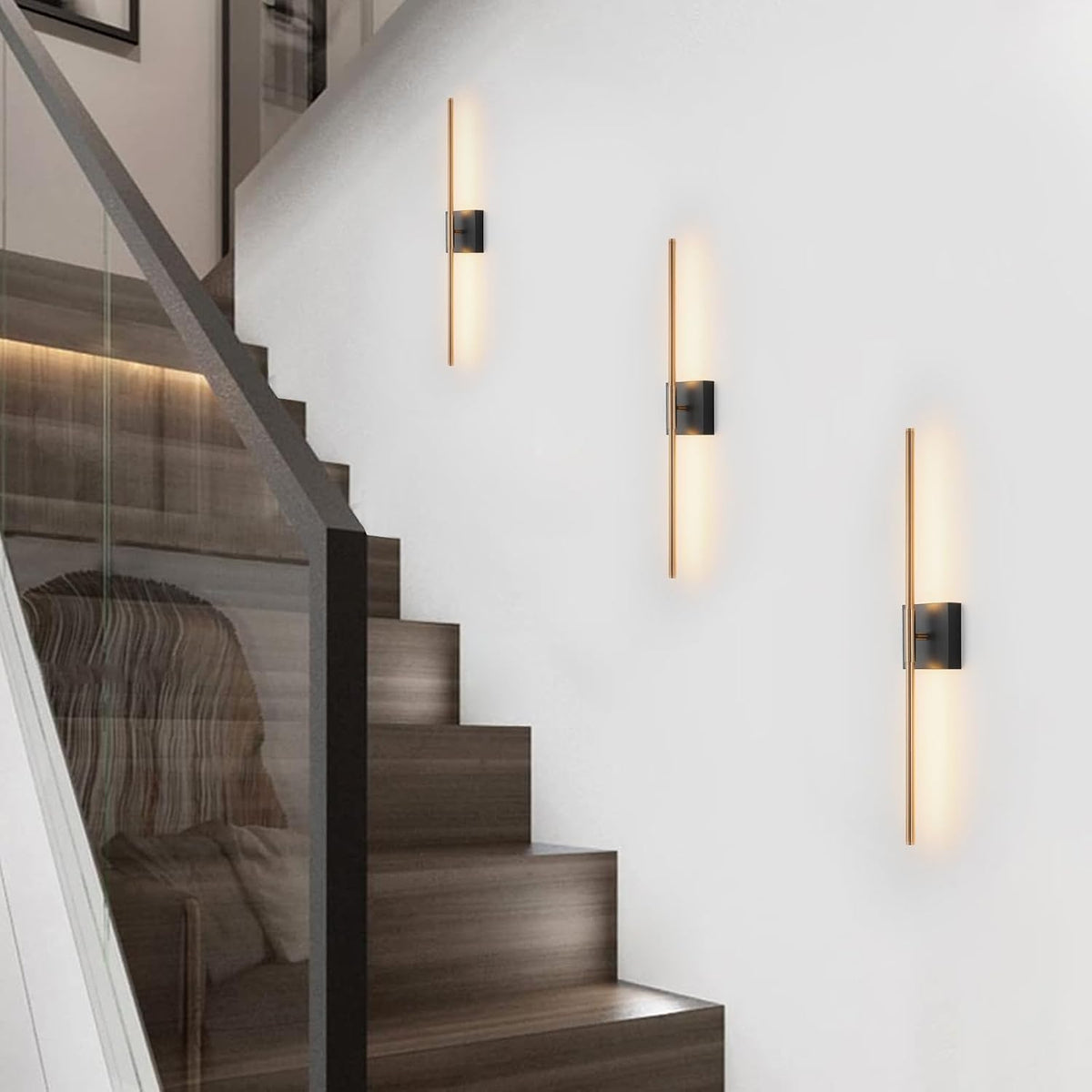 2‑Pack Black‑Brass LED Wall Sconces