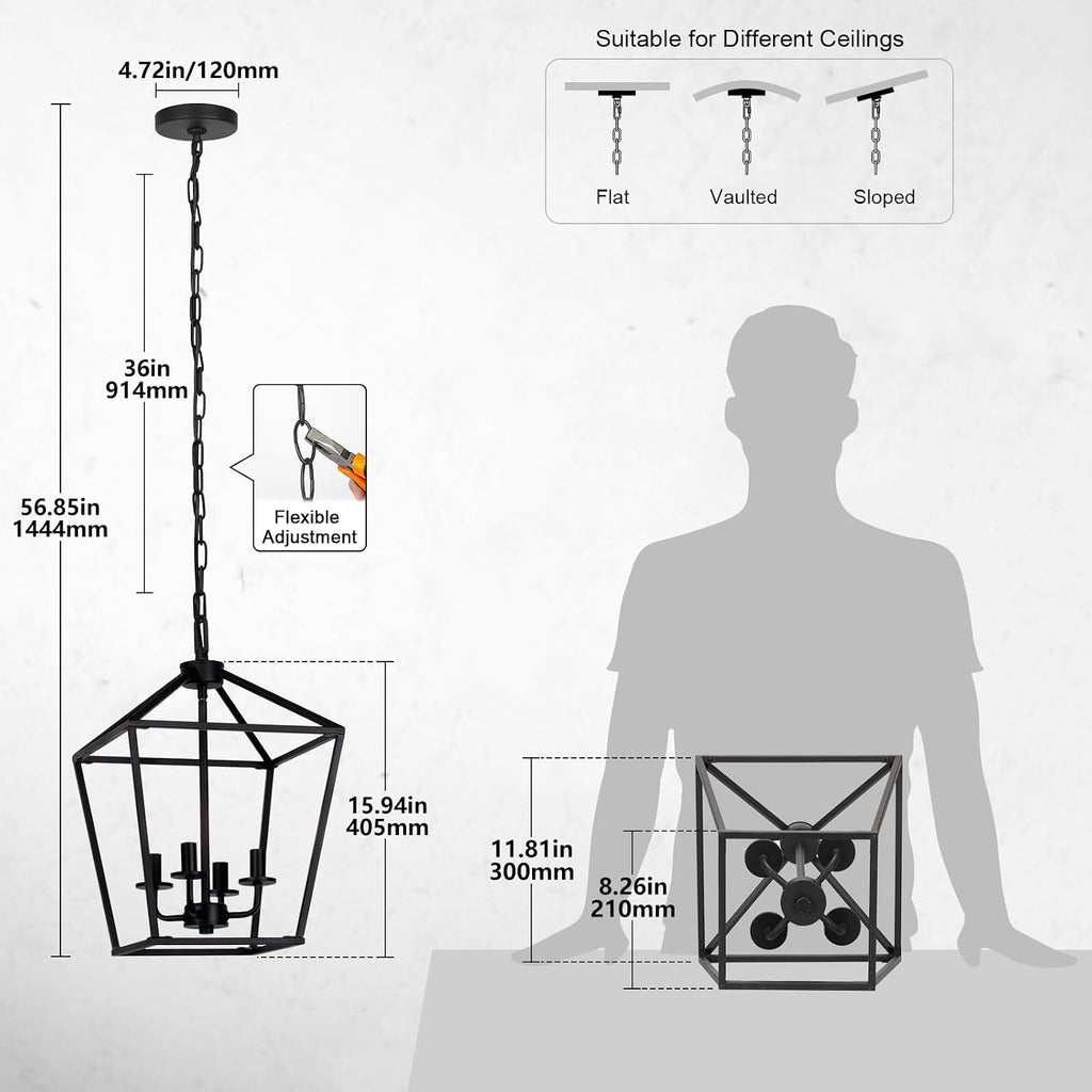 4‑Light Black Cage Industrial Chandelier