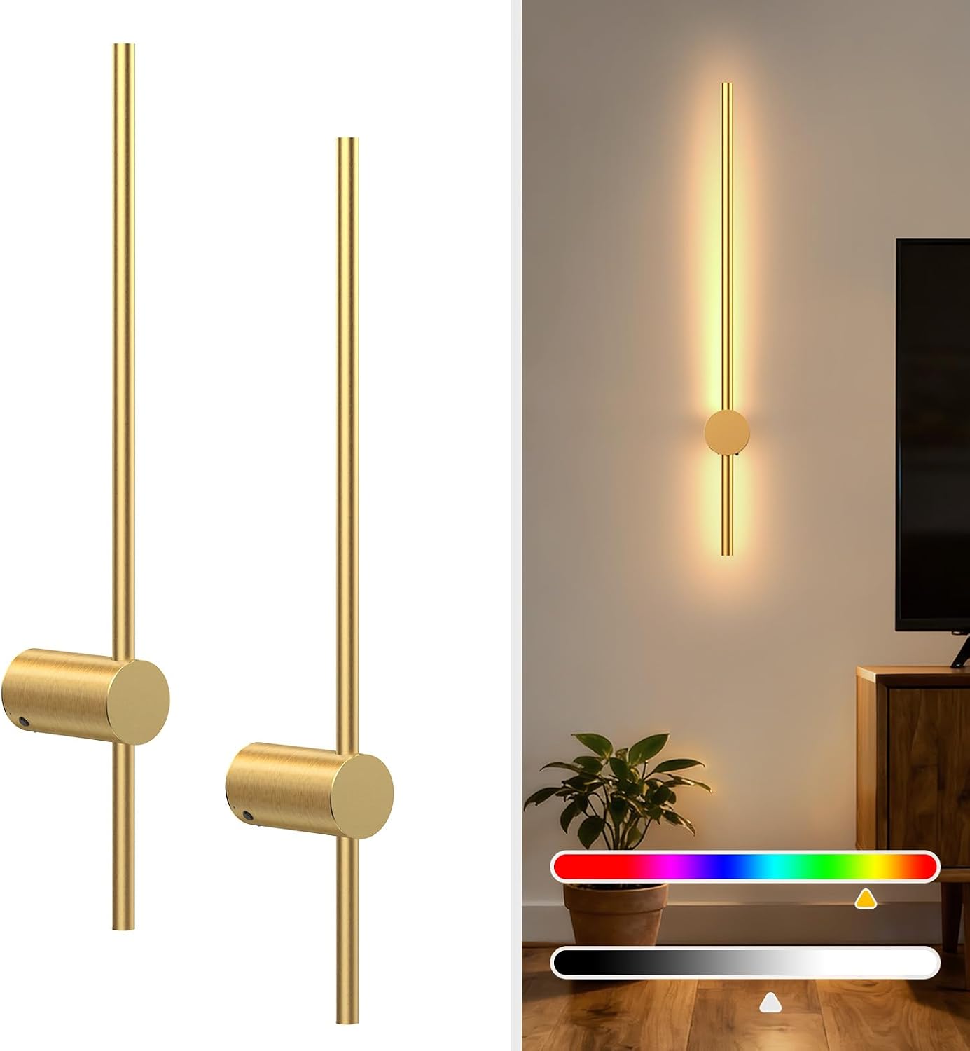 2‑Pack Gold Battery‑Operated Wall Sconces