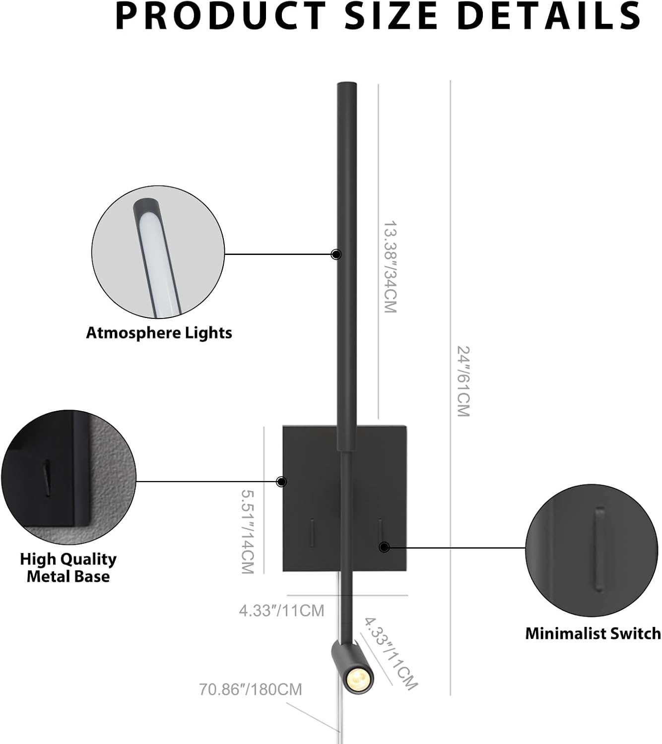 2‑Pack Plug‑in Black Wall Sconces