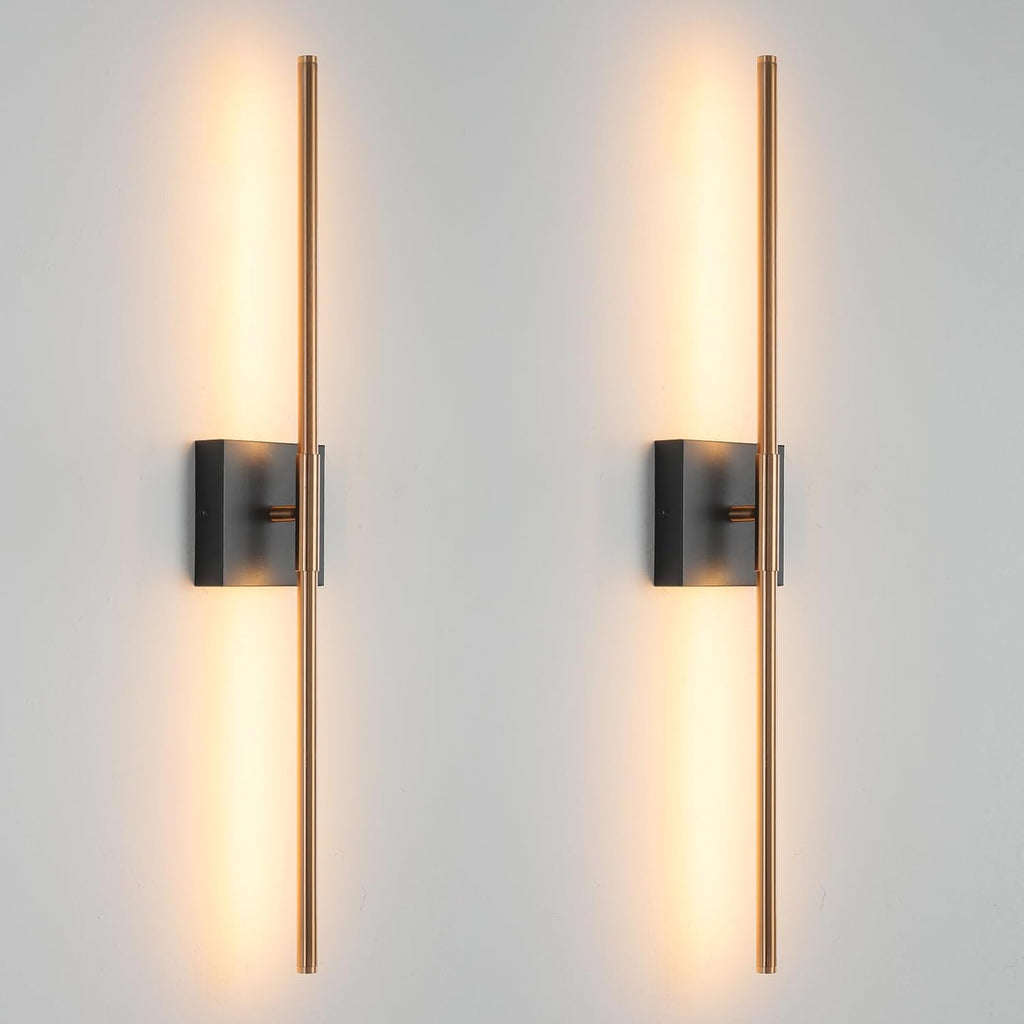 2‑Pack Black‑Brass LED Wall Sconces
