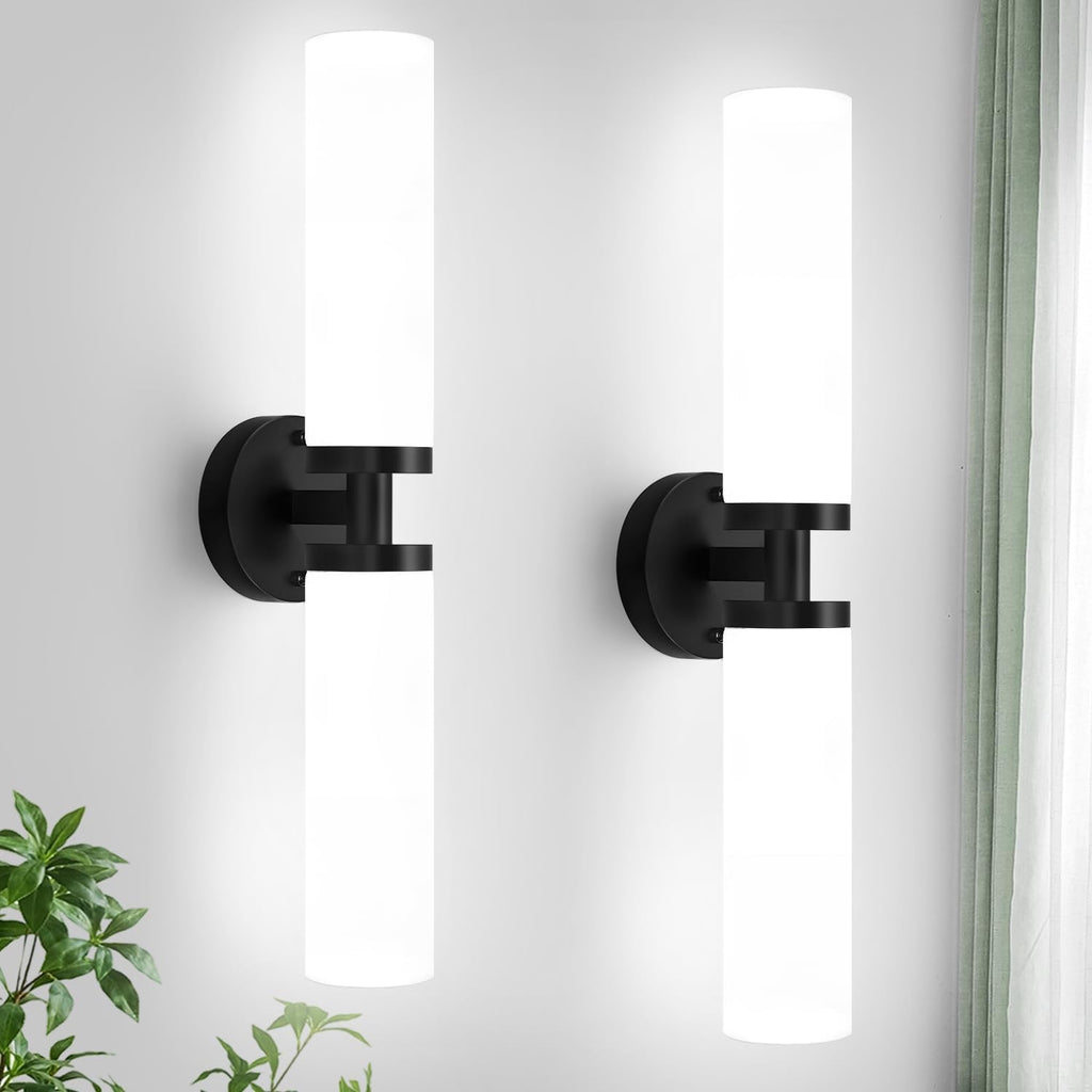 2‑Pack Matte Black Glass Wall Sconces