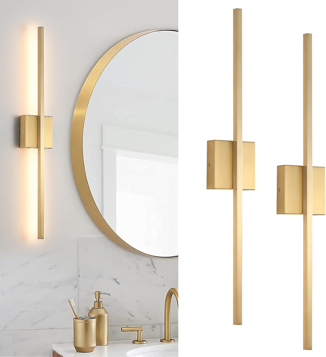 2‑Pack Dimmable Gold LED Wall Sconces