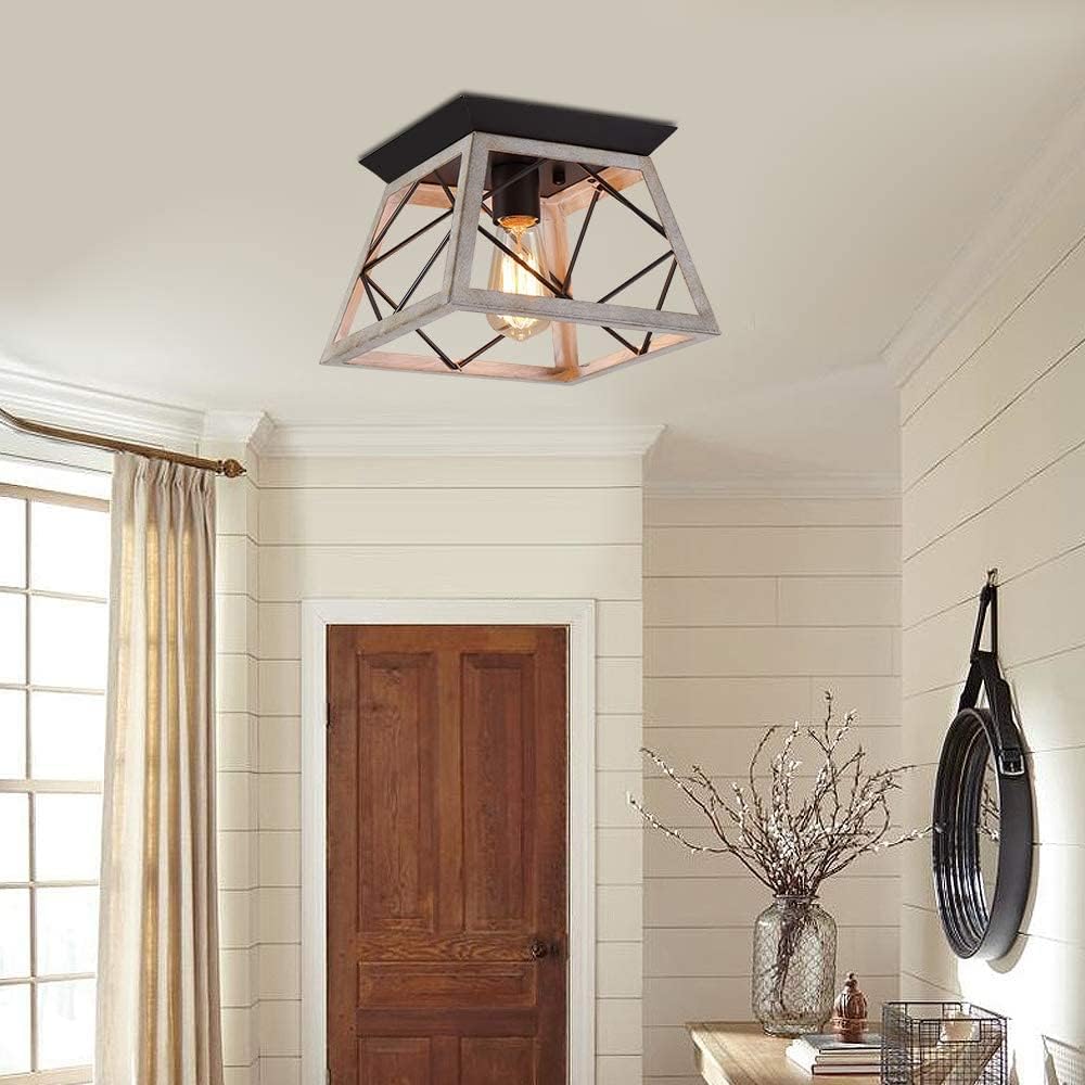Oak White Farmhouse Flush Mount Light