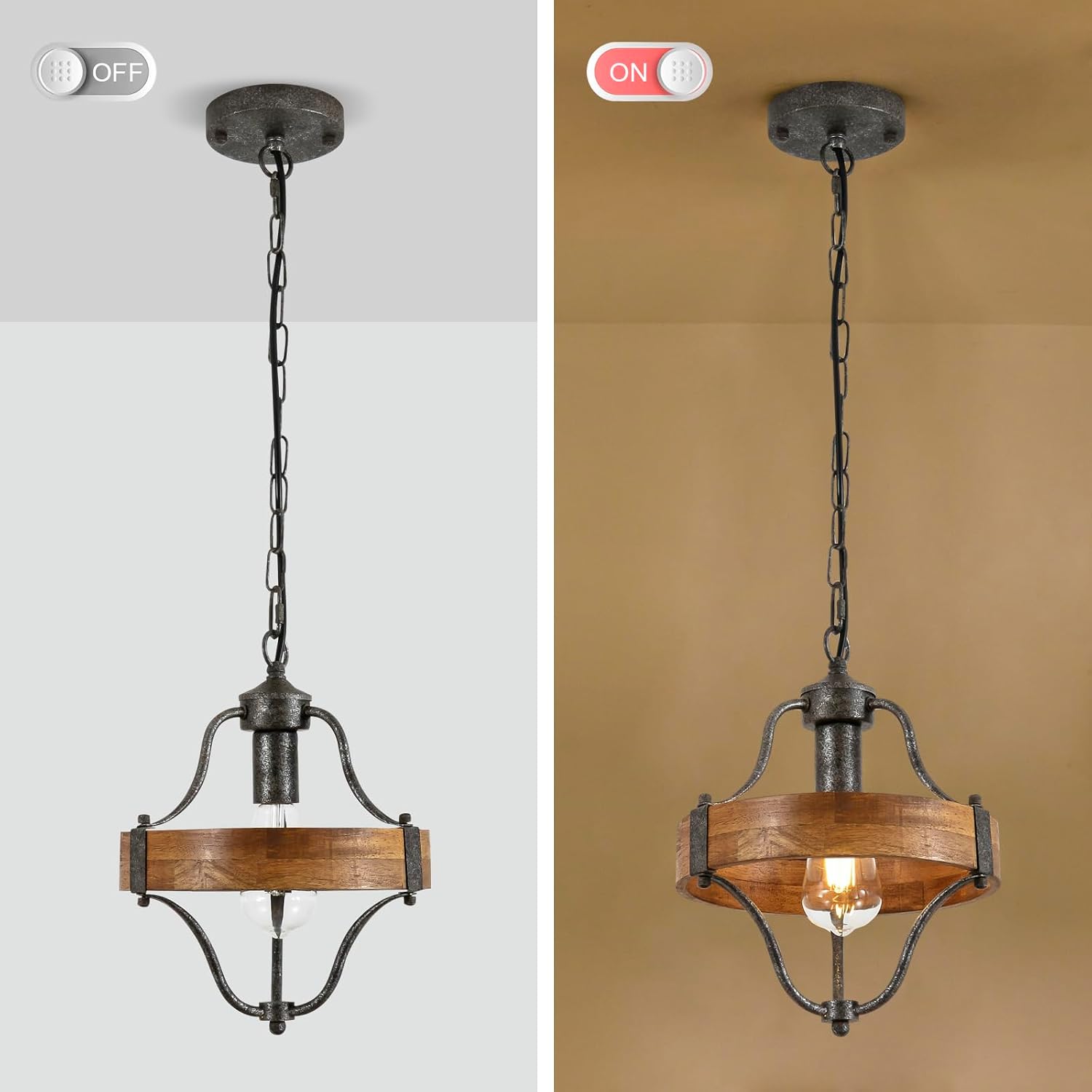 2‑Pack Wood‑Metal Farmhouse Pendant Light