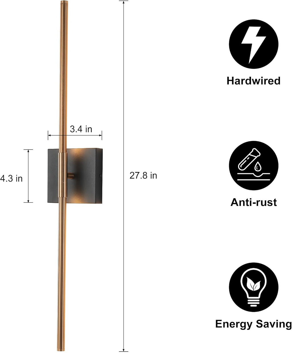 2‑Pack Black‑Brass LED Wall Sconces