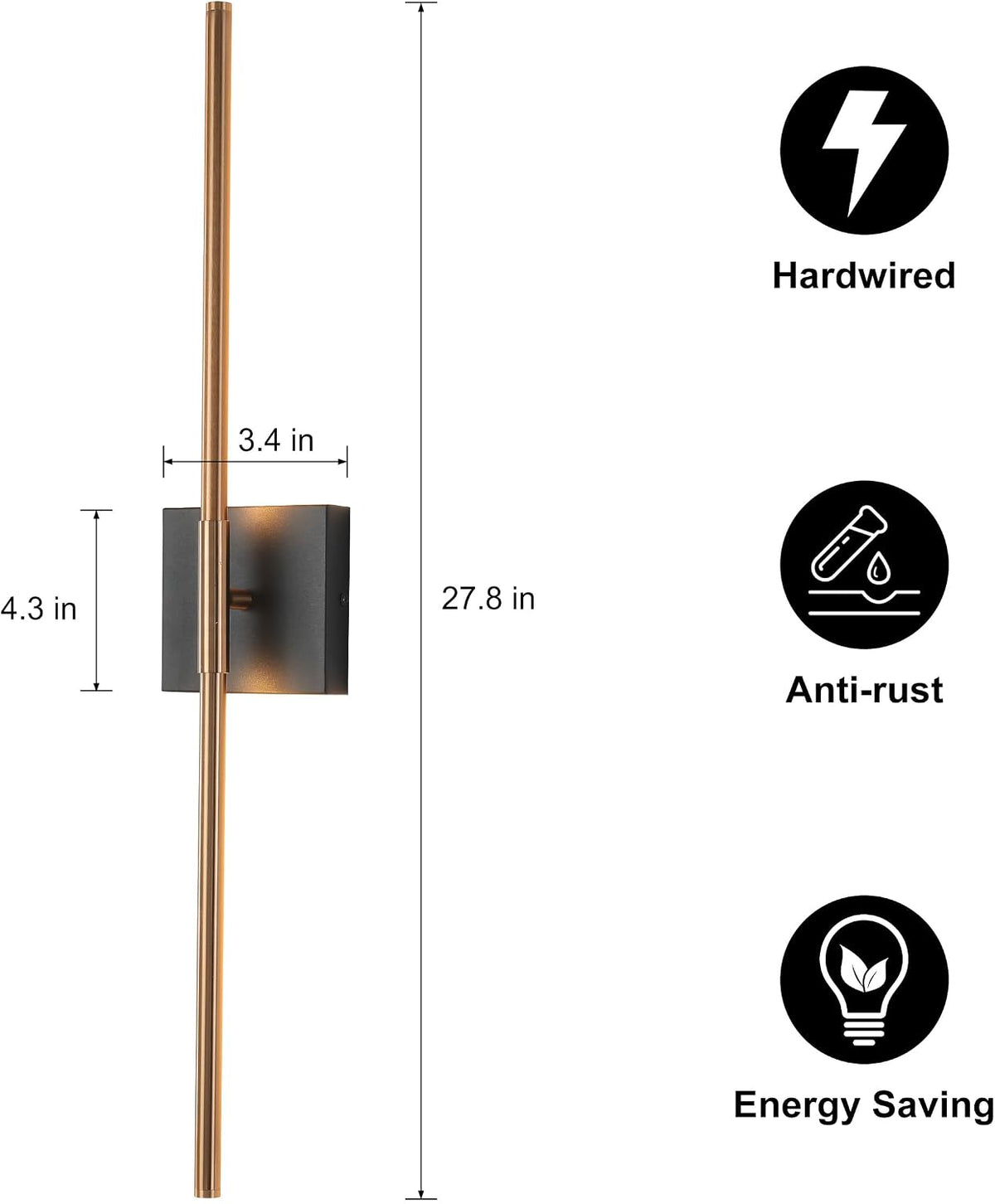 2‑Pack Black‑Brass LED Wall Sconces