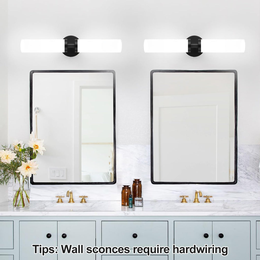 2‑Pack Matte Black Glass Wall Sconces