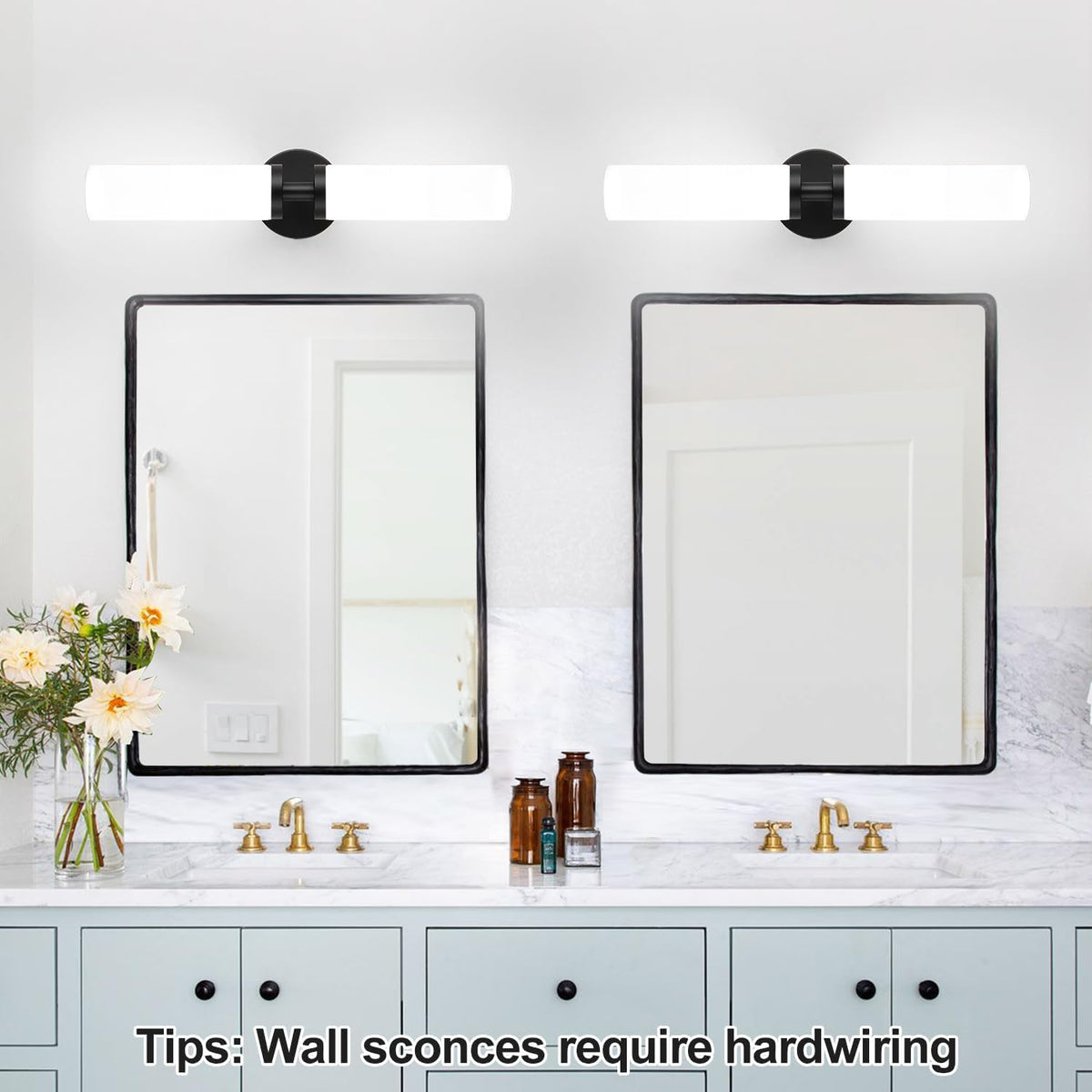 2‑Pack Matte Black Glass Wall Sconces