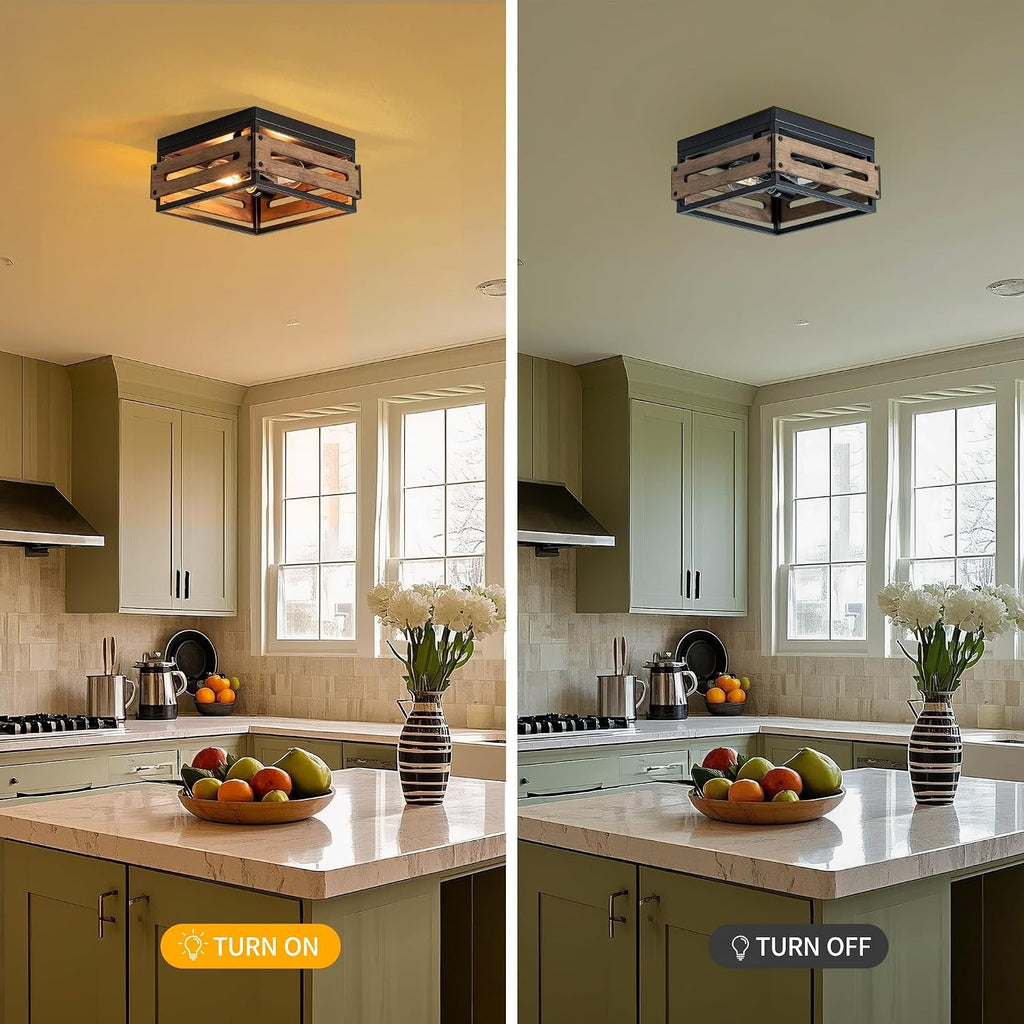 2‑Light Wood‑Metal Farmhouse Ceiling Light