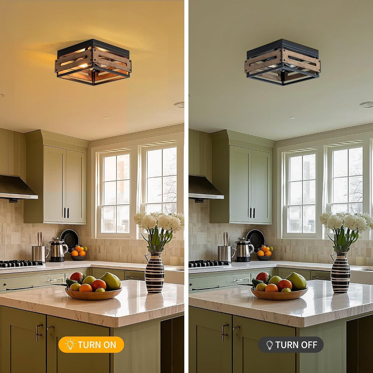 2‑Light Wood‑Metal Farmhouse Ceiling Light