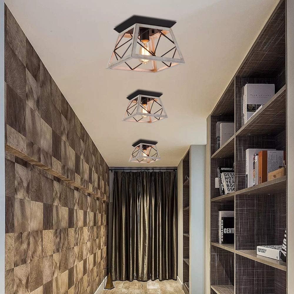 Oak White Farmhouse Flush Mount Light