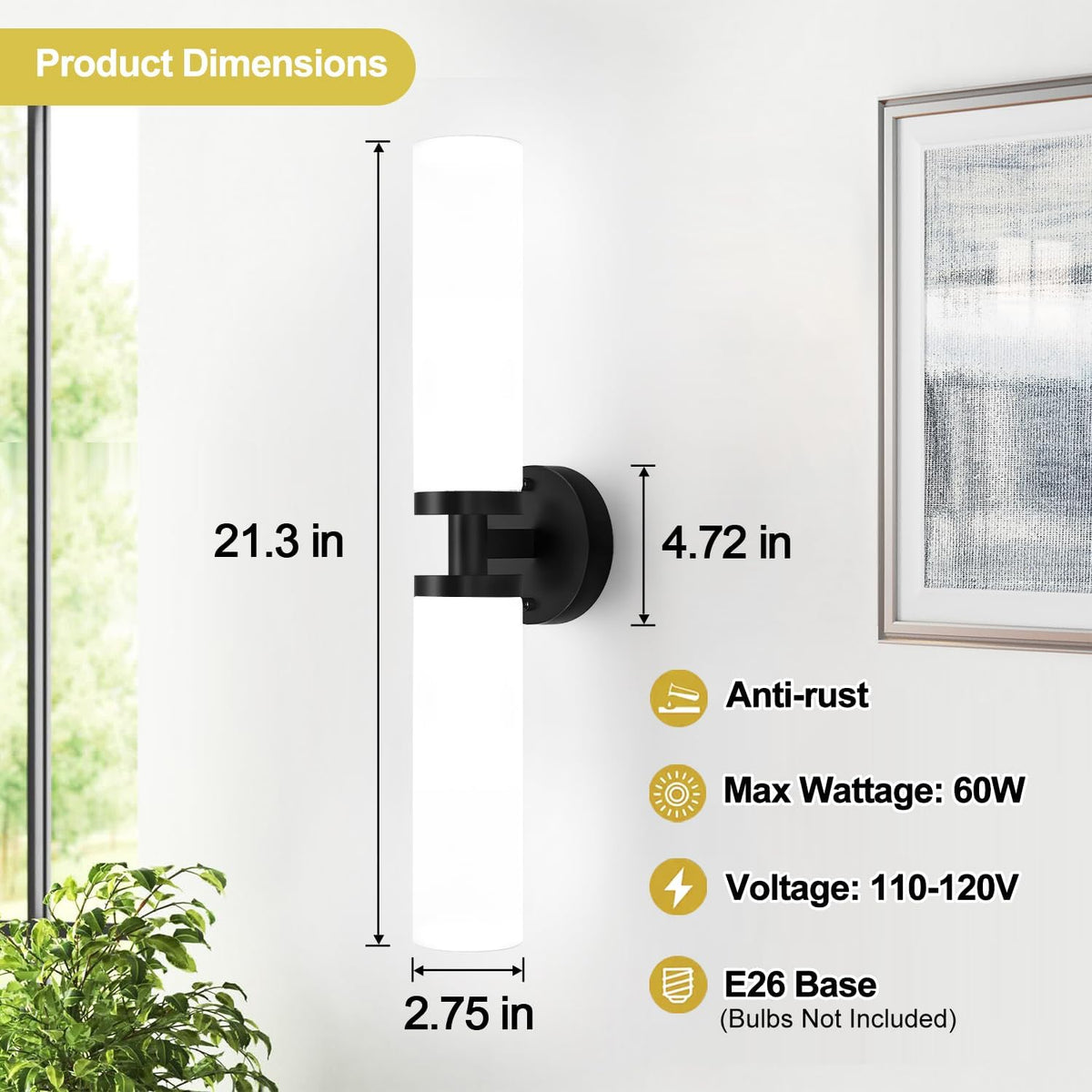 2‑Pack Matte Black Glass Wall Sconces
