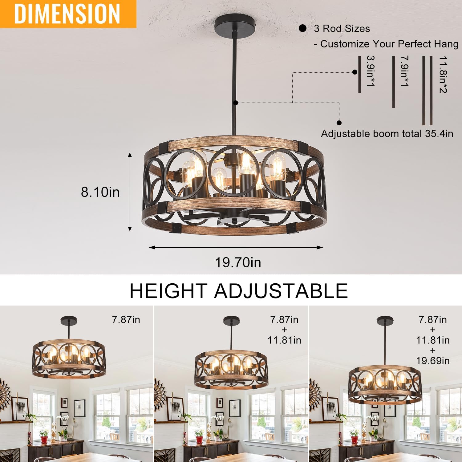 6‑Light Farmhouse Drum Ceiling Light