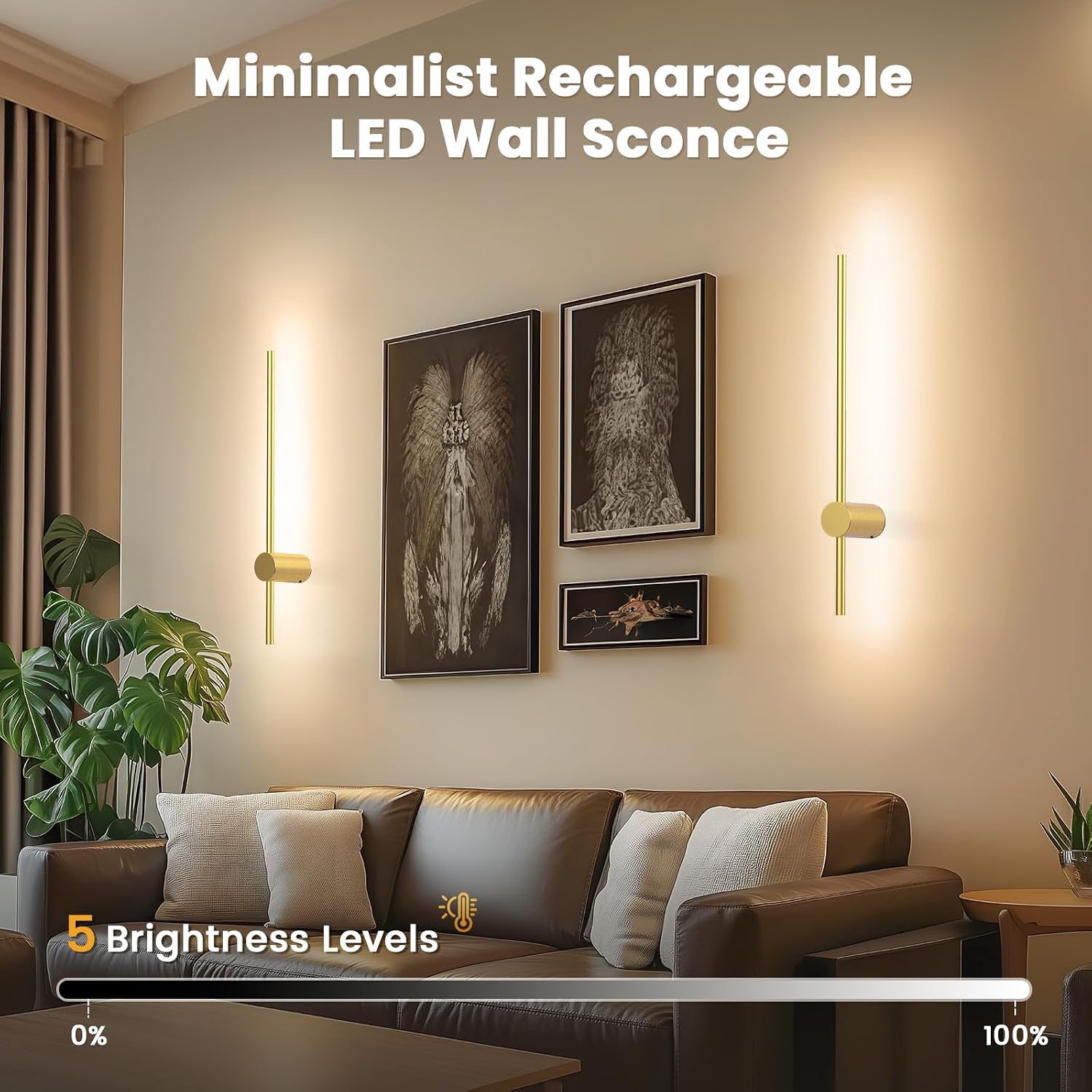 2‑Pack Gold Battery‑Operated Wall Sconces