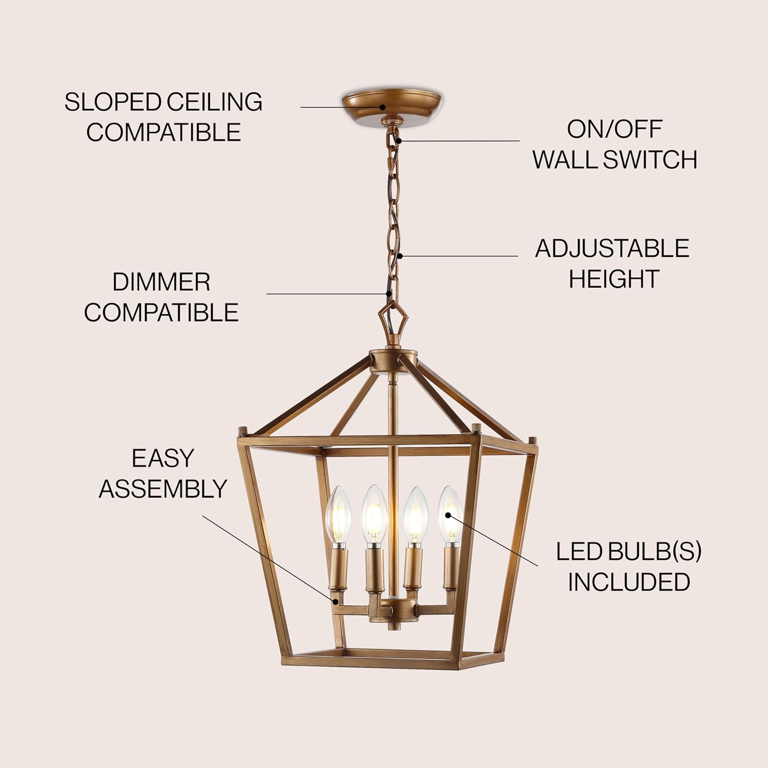 4‑Light Antique‑Gold Pagoda Pendant Light