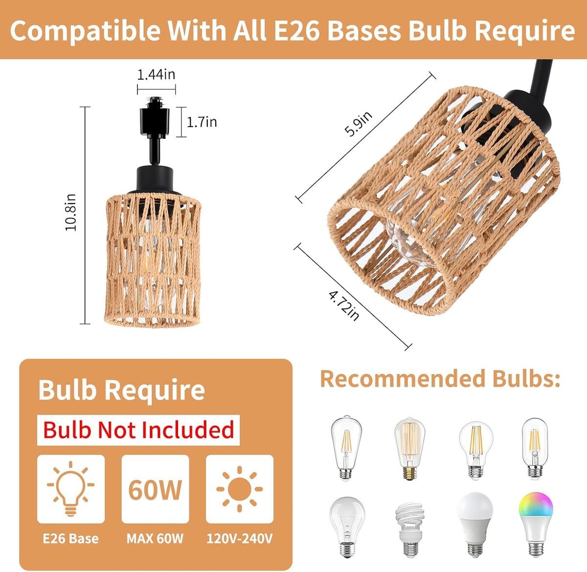 4‑Pack Rattan H‑Track Light Heads