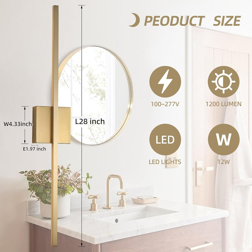 2‑Pack Dimmable Gold LED Wall Sconces