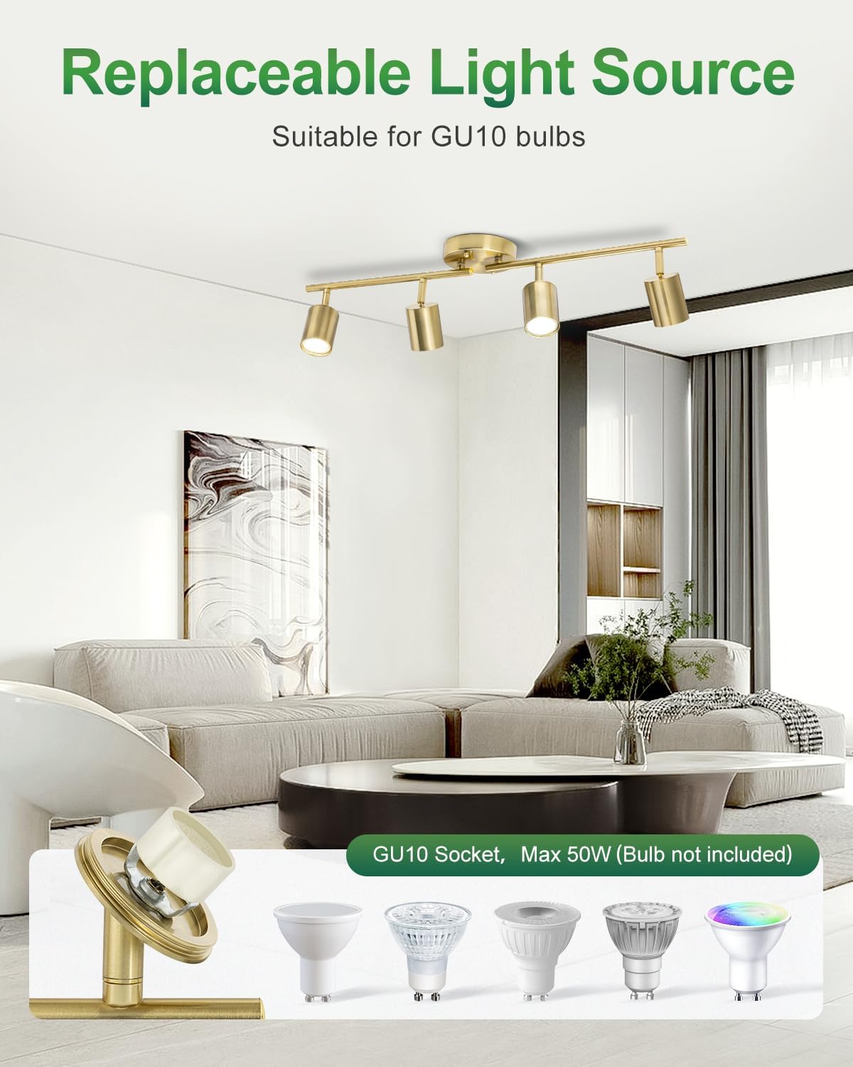 4‑Light Brushed‑Gold Track Light Fixture
