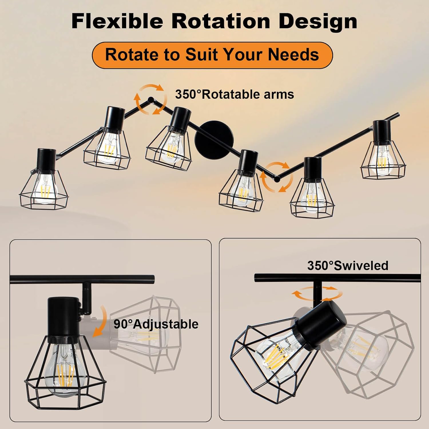 6‑Light Rotatable Black Track Light