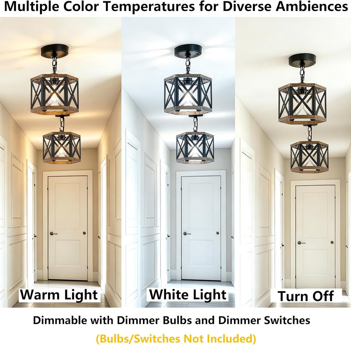 2‑Pack Wood‑Metal Farmhouse Pendant Light