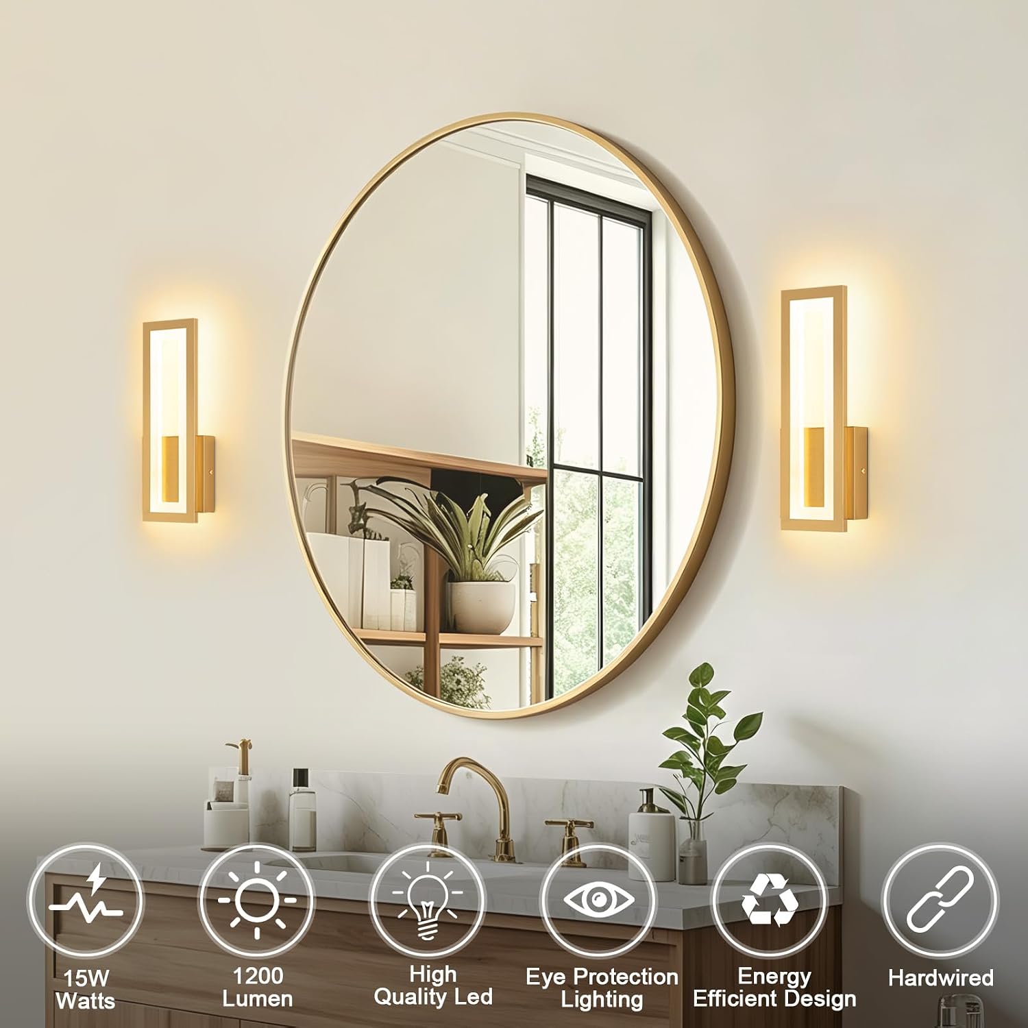 2‑Pack Gold Modern LED Wall Sconces