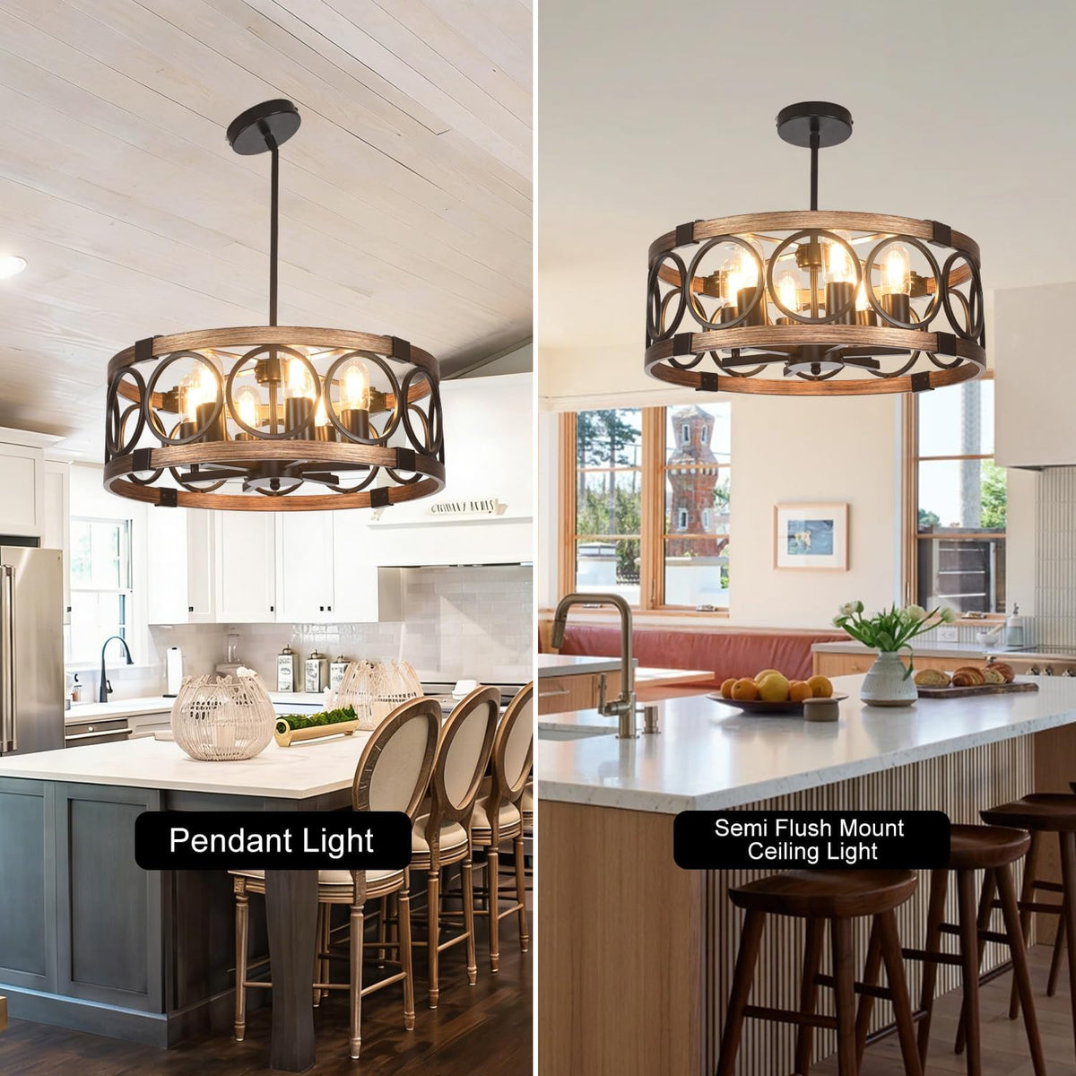 6‑Light Farmhouse Drum Ceiling Light