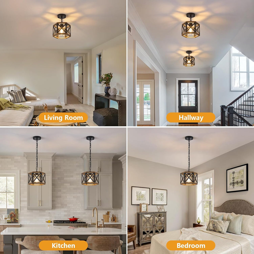 2‑Pack Wood‑Metal Farmhouse Pendant Light