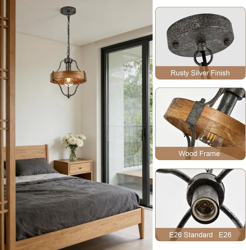 2‑Pack Wood‑Metal Farmhouse Pendant Light