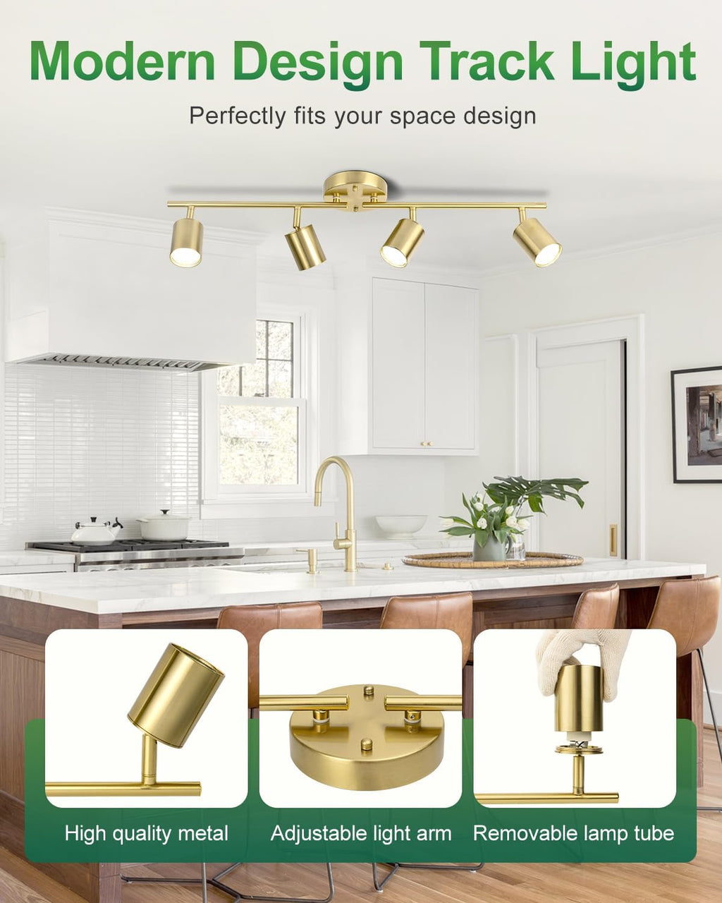 4‑Light Brushed‑Gold Track Light Fixture