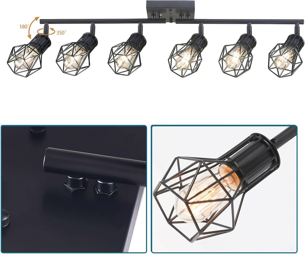 6‑Light Matte Black Cage Track Light