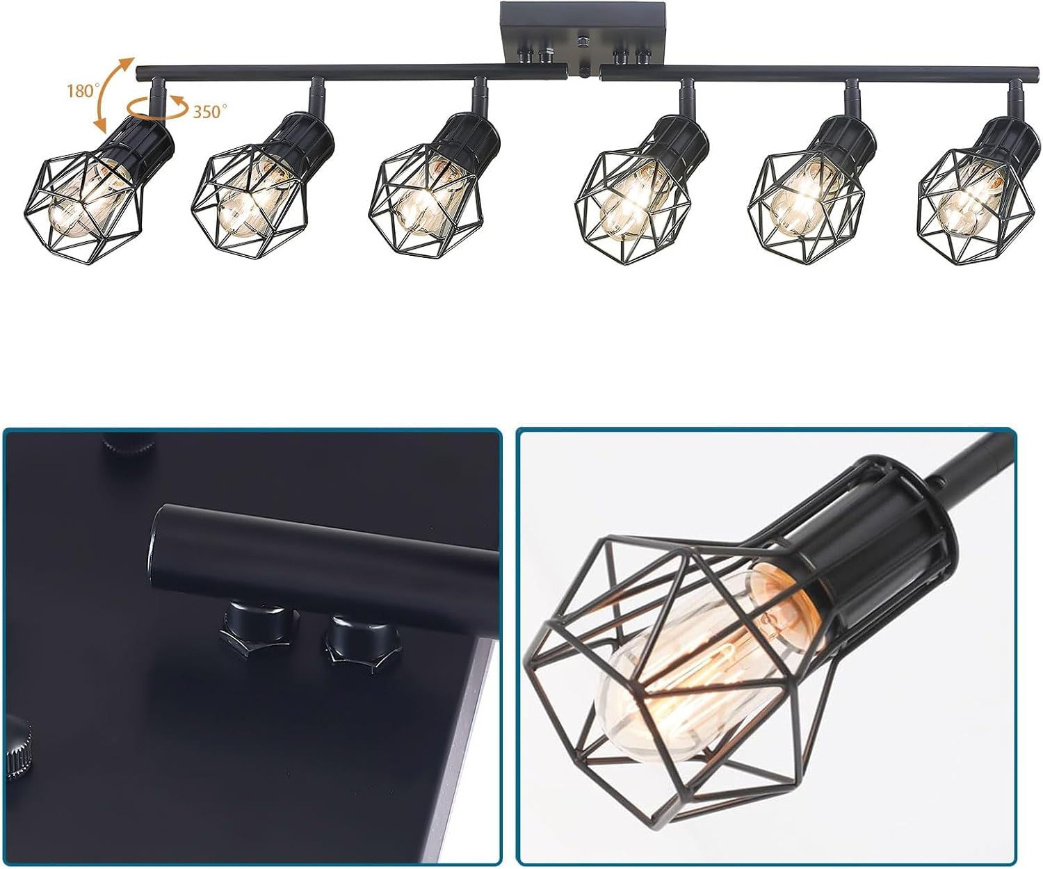 6‑Light Matte Black Cage Track Light