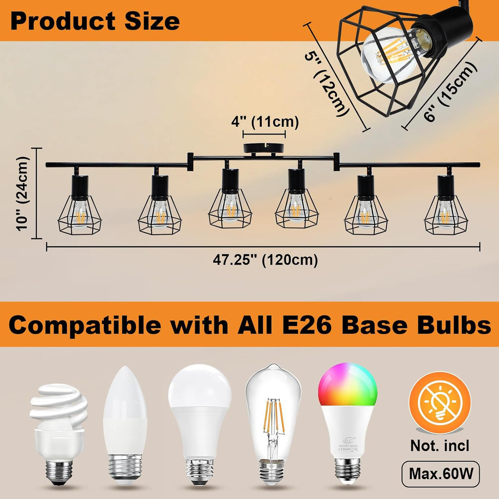6‑Light Rotatable Black Track Light