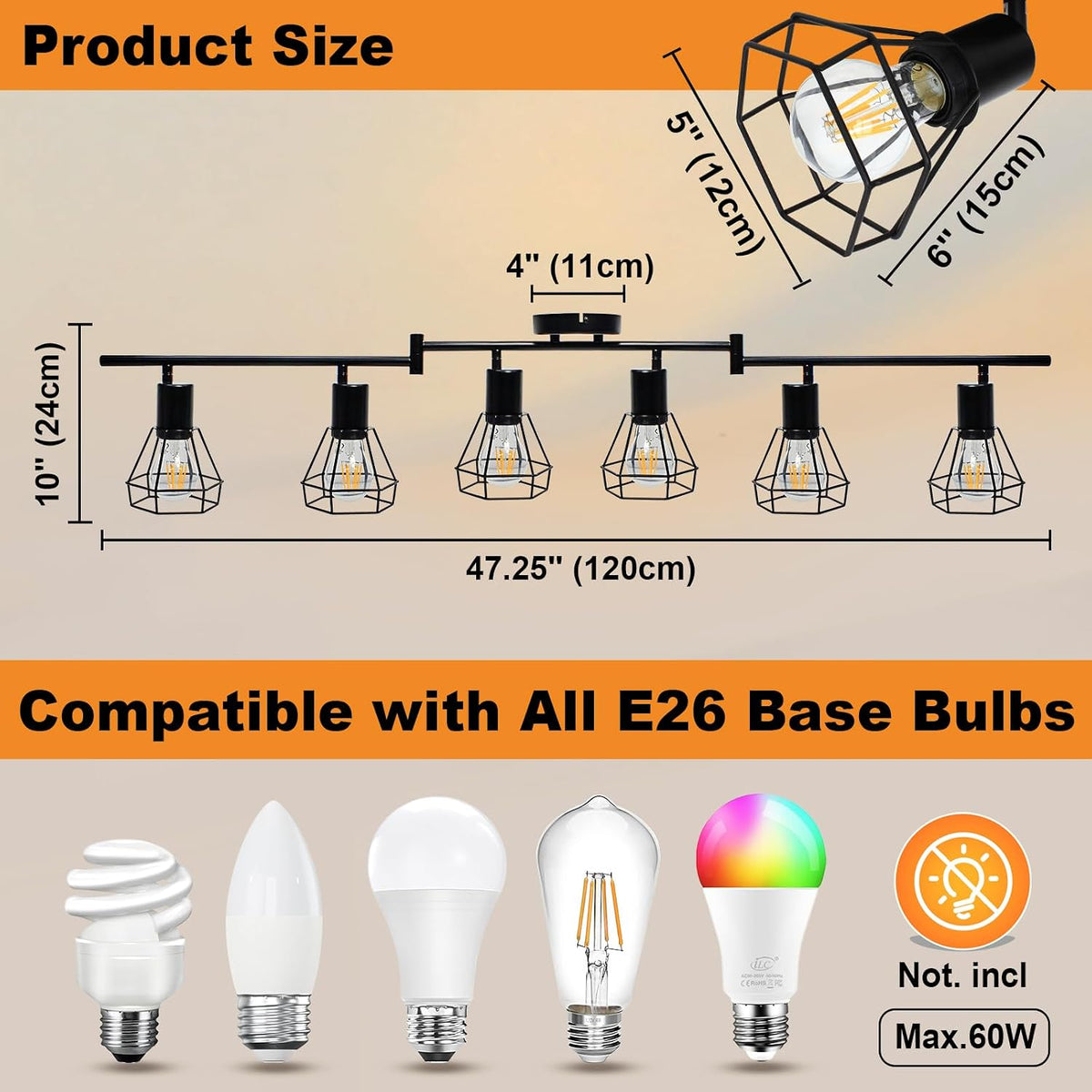 6‑Light Rotatable Black Track Light