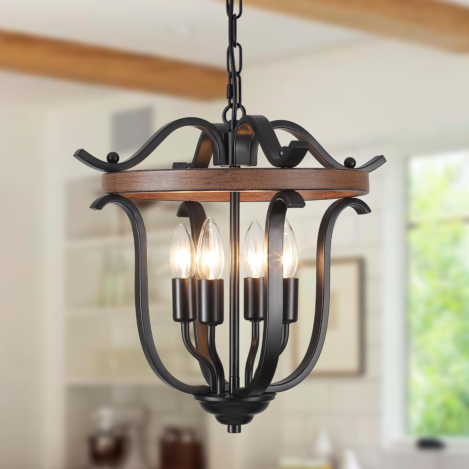 4‑Light Black Cage Farmhouse Chandelier