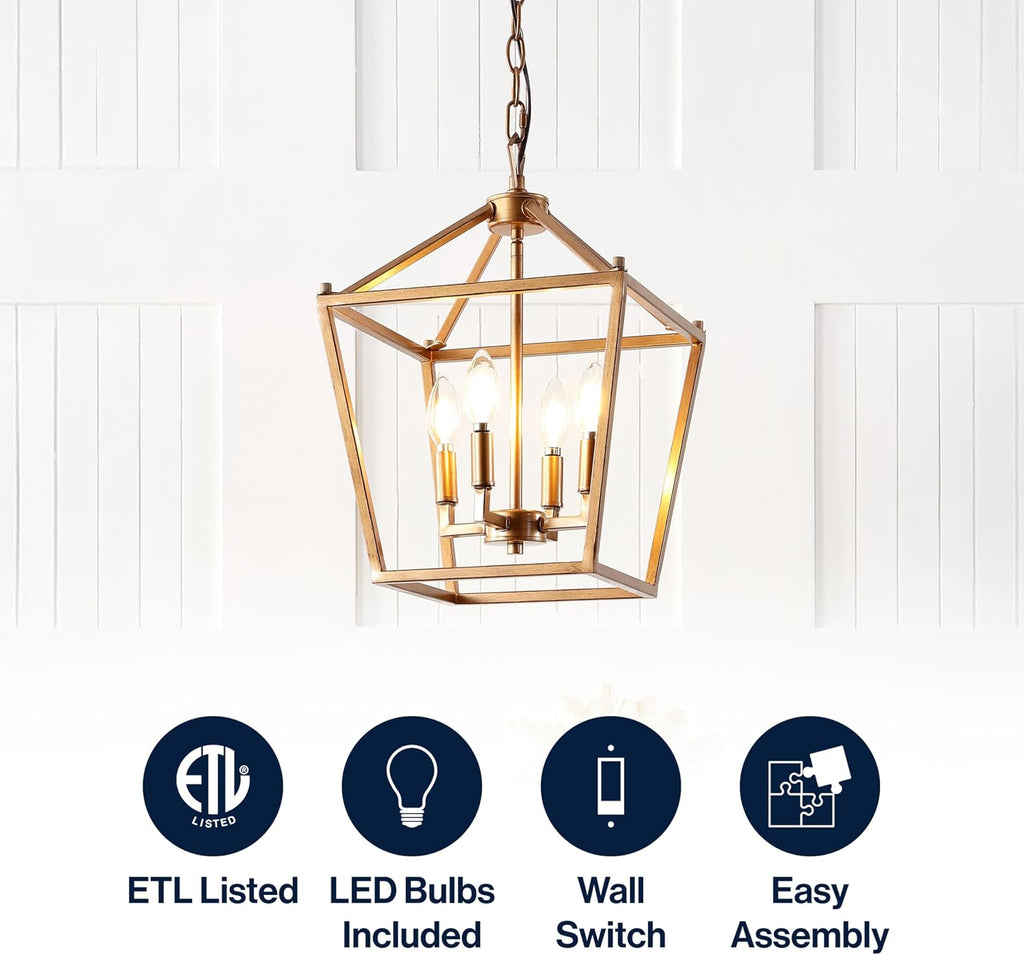 4‑Light Antique‑Gold Pagoda Pendant Light
