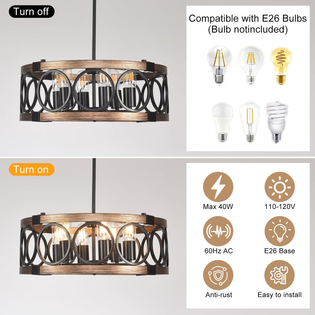 6‑Light Farmhouse Drum Ceiling Light
