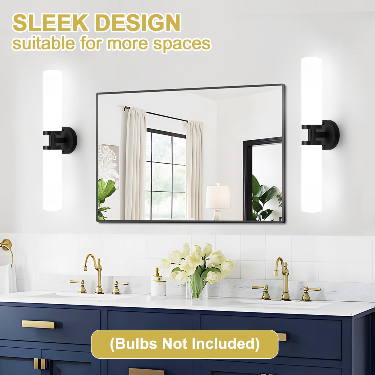 2‑Pack Matte Black Glass Wall Sconces