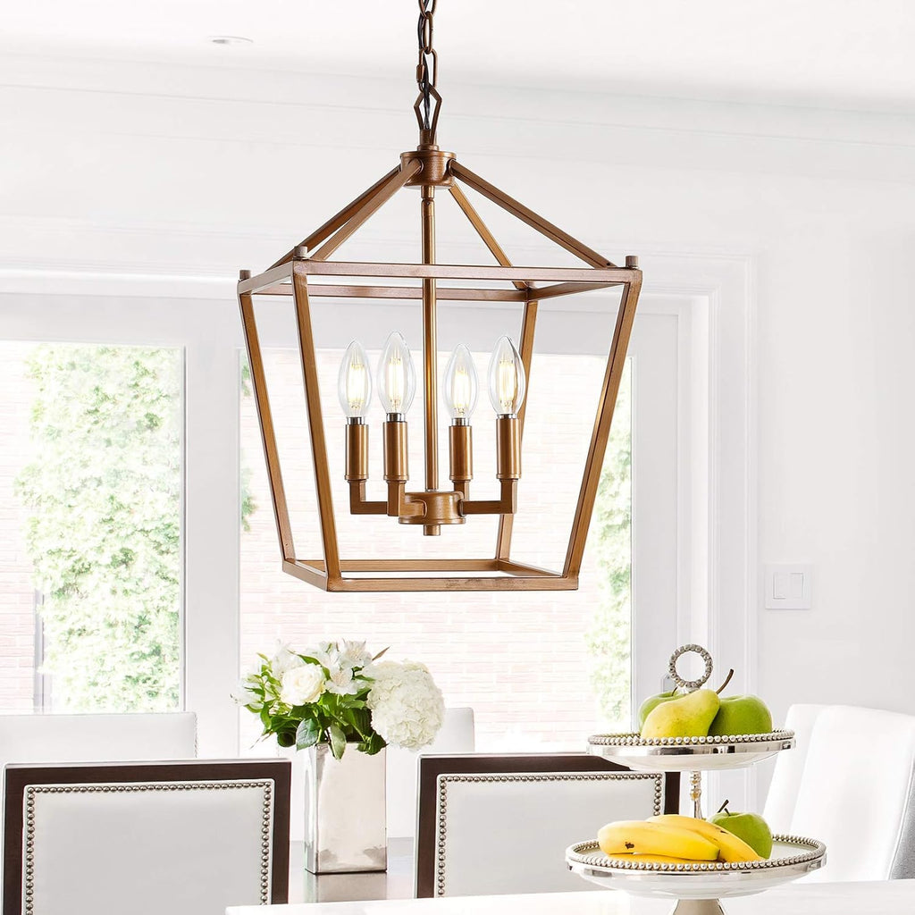 4‑Light Antique‑Gold Pagoda Pendant Light