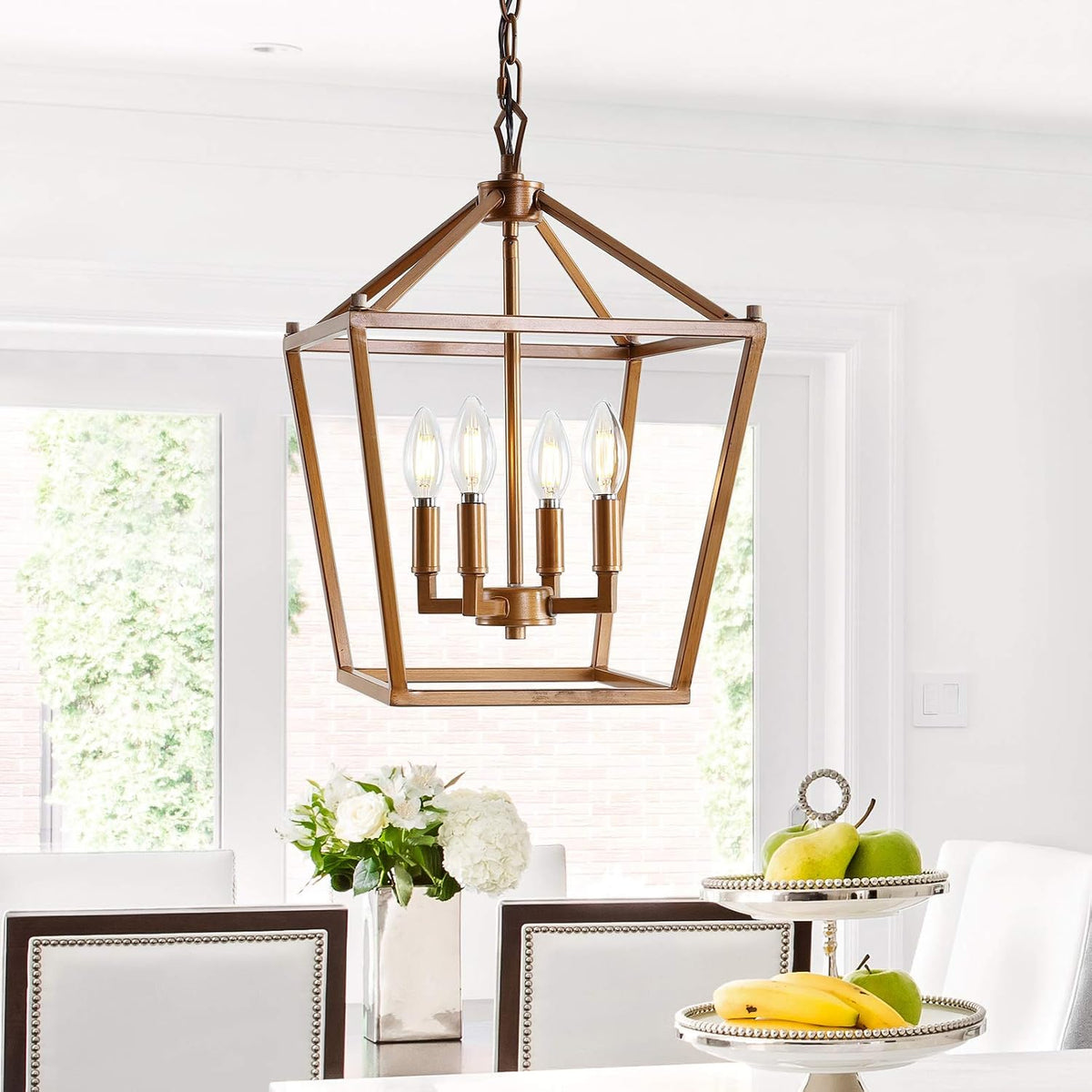 4‑Light Antique‑Gold Pagoda Pendant Light