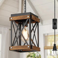 Plug‑in Oak Farmhouse Pendant Light