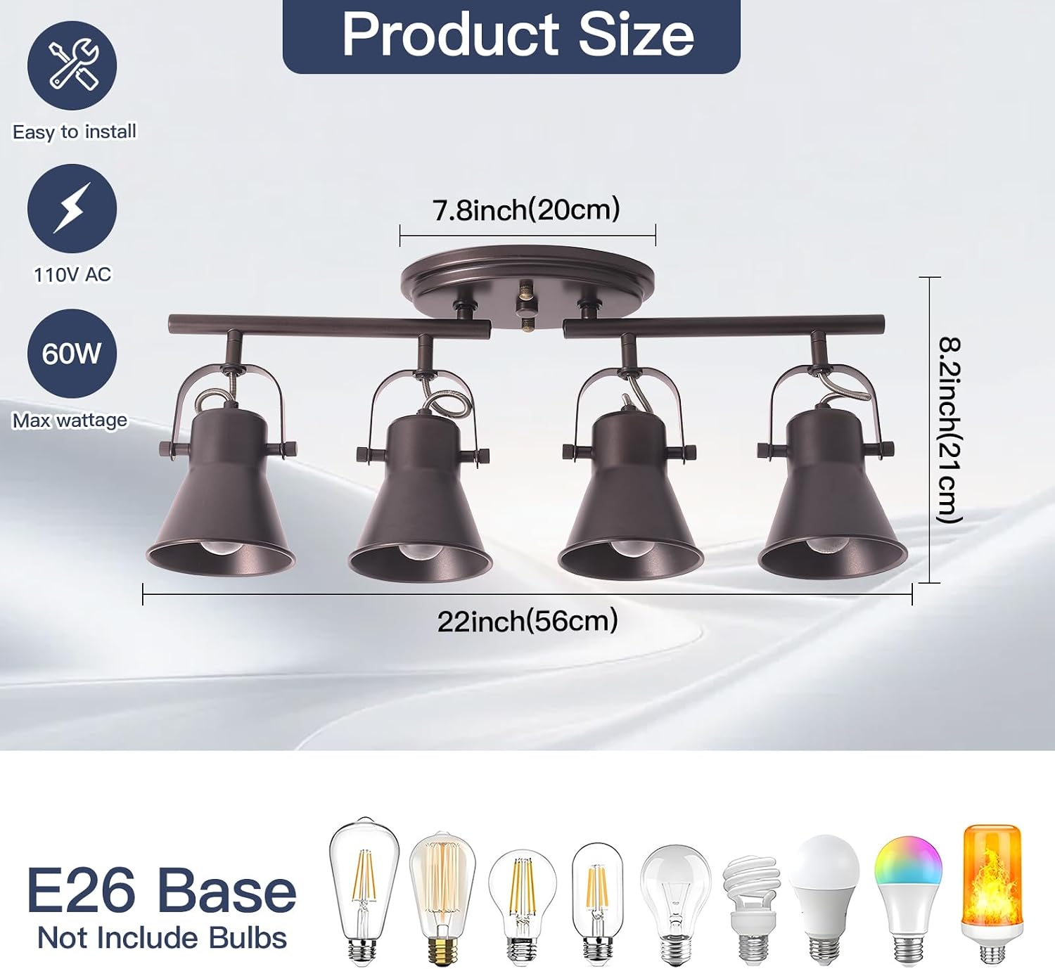 4‑Light Rotatable Track Ceiling Light